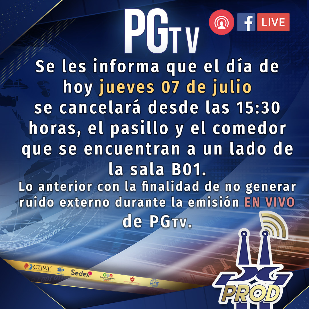 Aviso PG TV/ jueves 07 de Julio 2022.