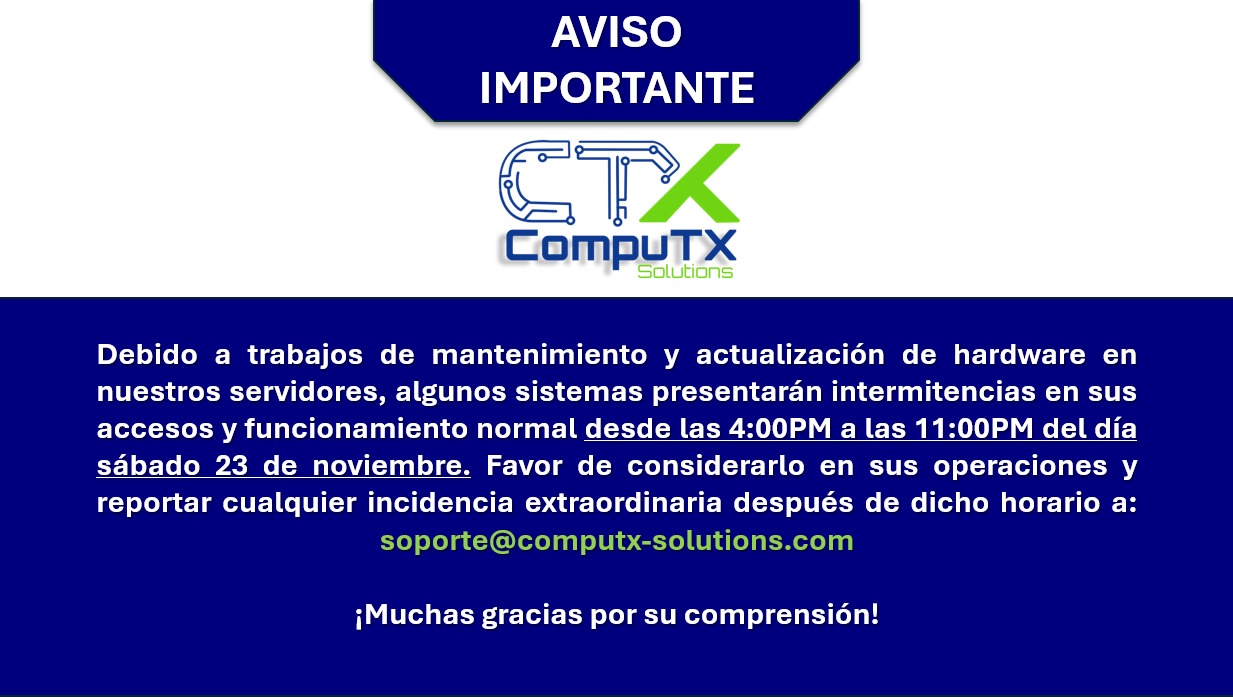 Aviso Interno-Mantenimiento y actualización Hardware. 