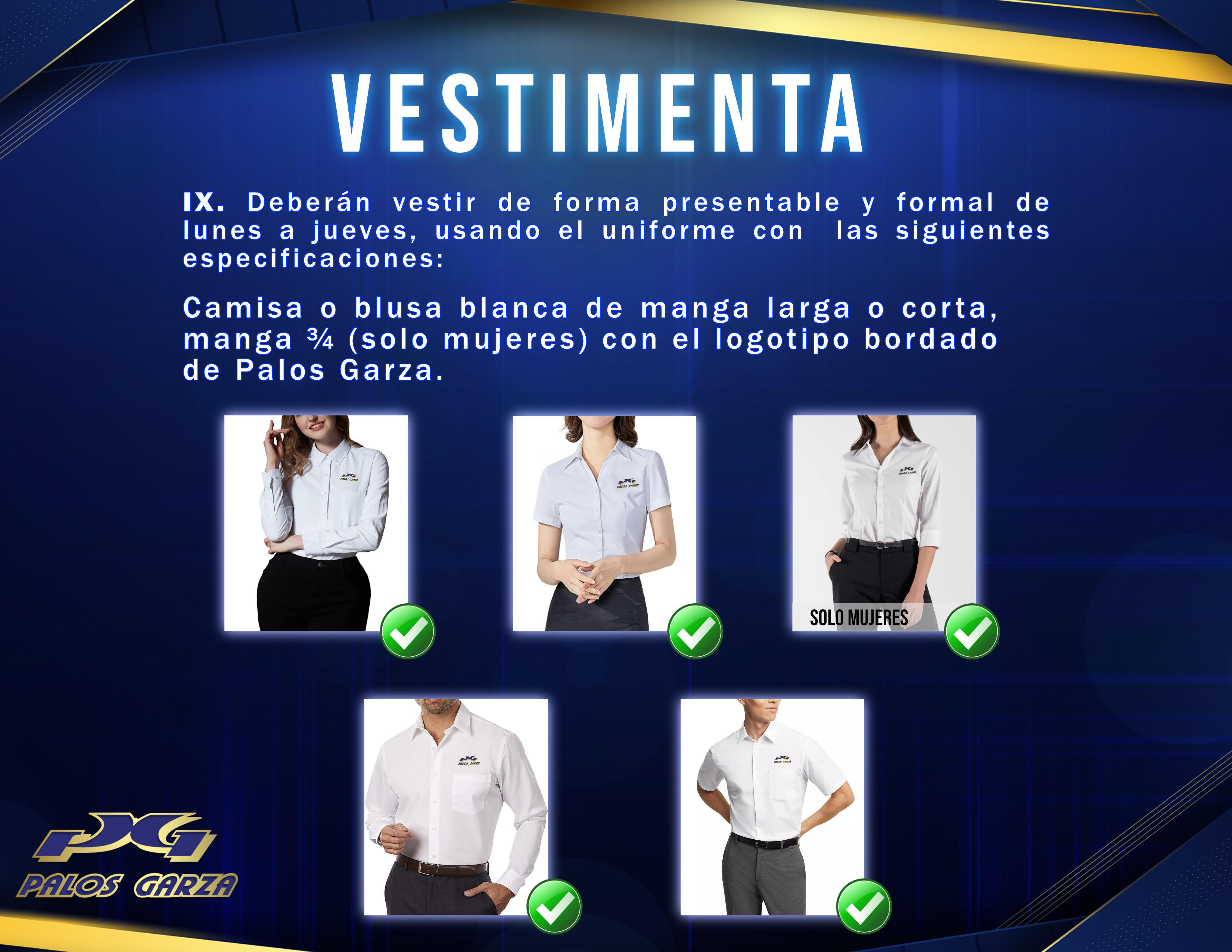 Aviso interno - Vestimenta de acuerdo al reglamento.