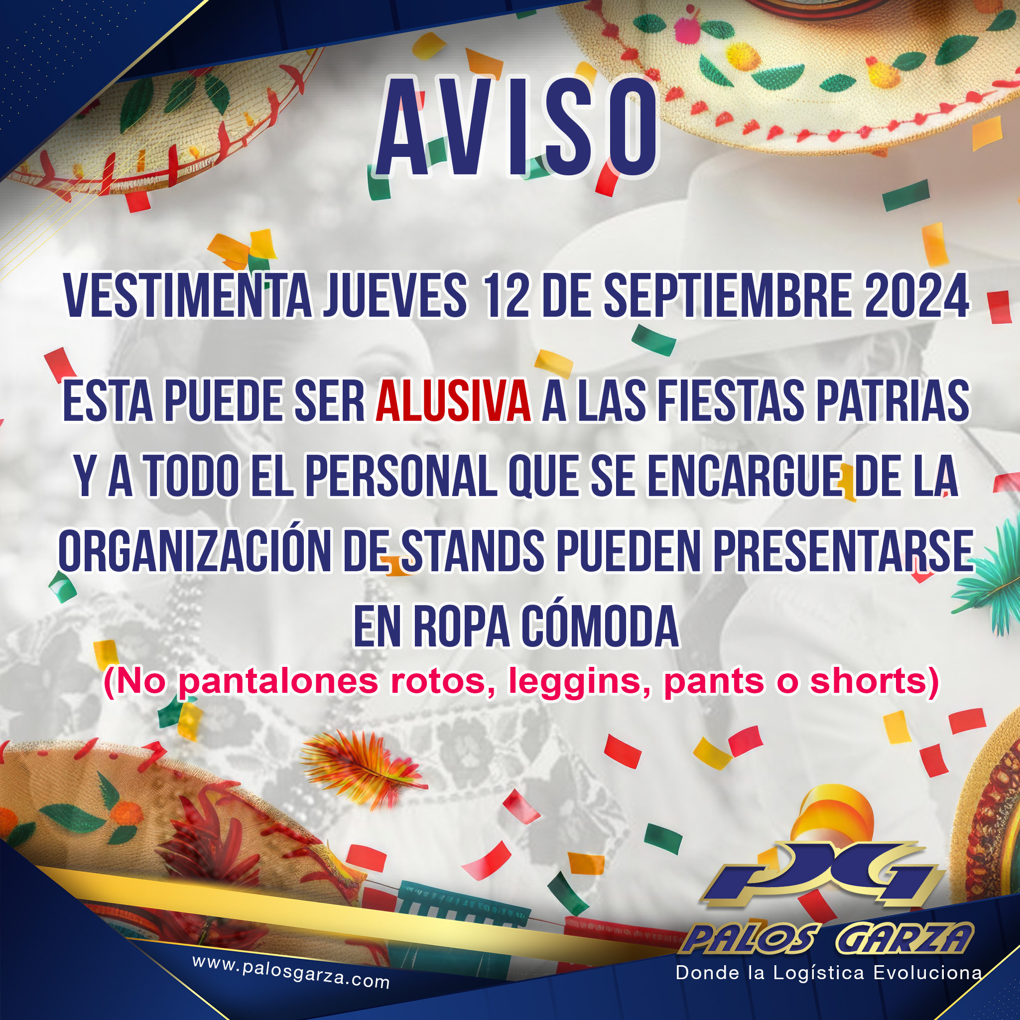 Aviso- Vestimenta Fiestas Patrias.