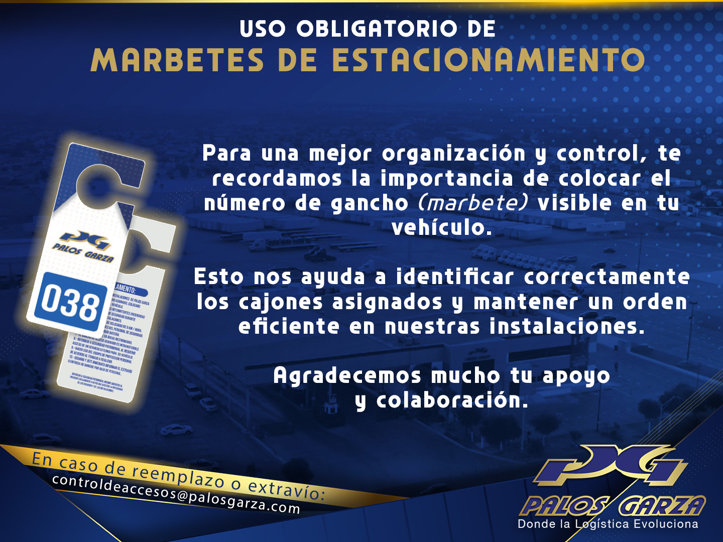 Uso obligatorio de marbetes de estacionamiento.