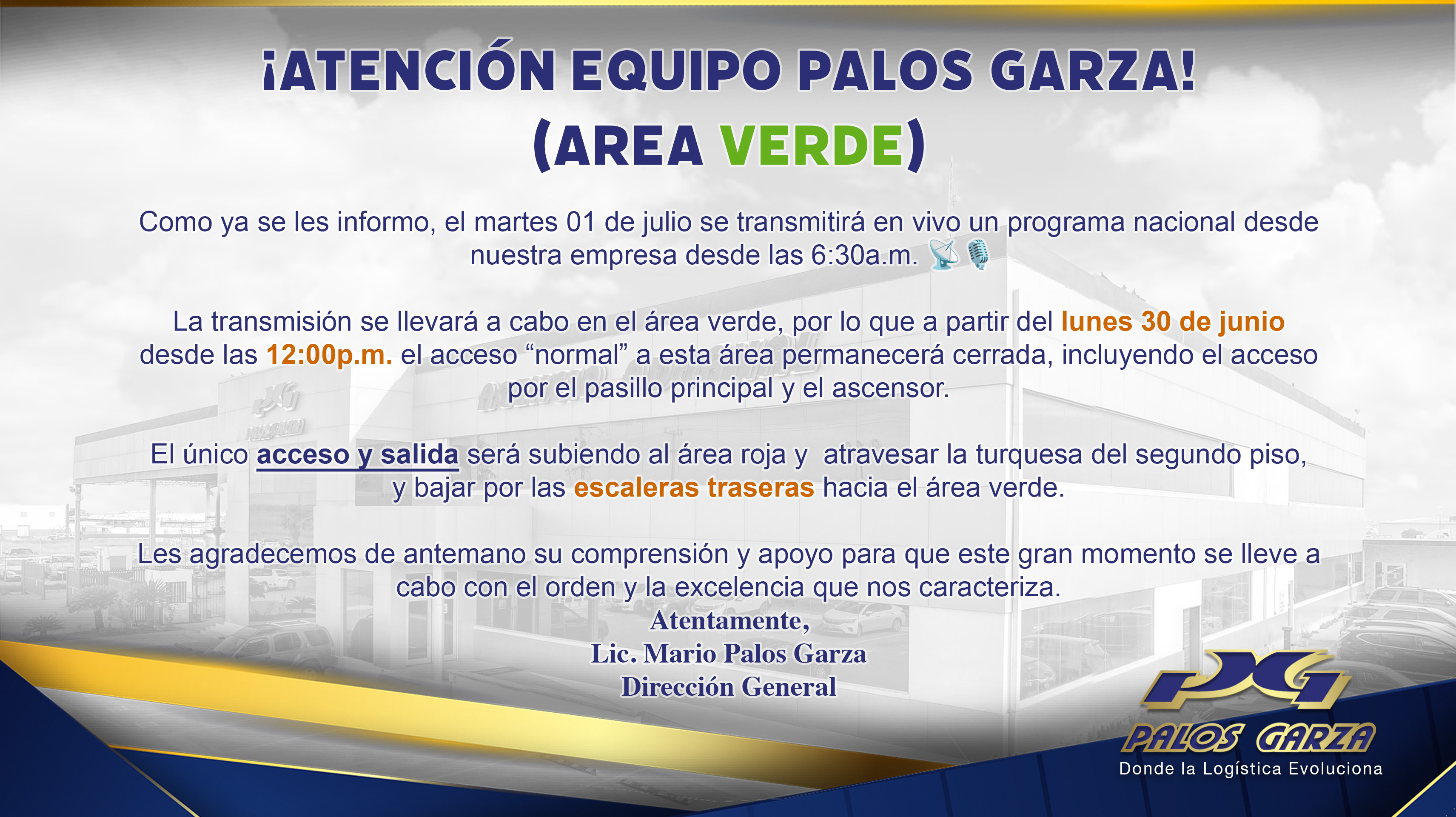 Aviso- ¡Atención equipo Palos Garza!