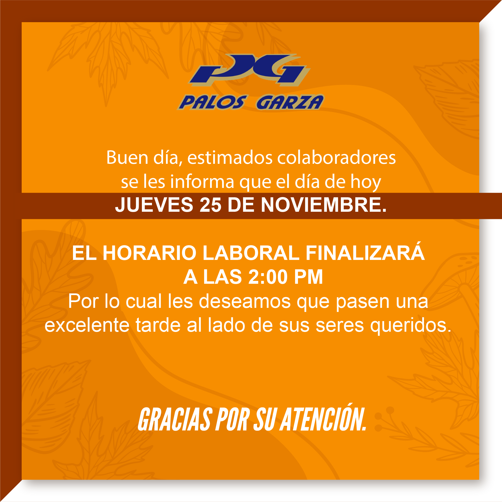 Horario laboral -25 de nov